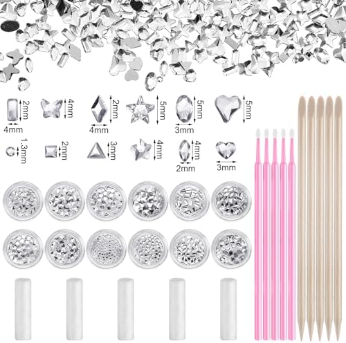 Leelosp 480 Pcs Tooth Gem Kit DIY Teeth Crystals Jewelry Fashionable Teeth Gems Kit Artificial Crystal Tooth Reflective Ornaments (Without Glue) (White)