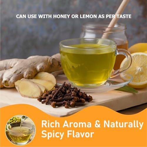 Herbal Tea for Cloves Whole & Ginger Tea Bags 25 Pyramid Bags (3.5g Each) Ginger Root & Clove Tea Bags for English Breakfast Tea - Caffeine Free - Chai Tea Bags