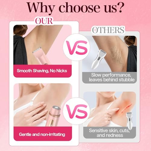 Bikini Trimmer for Women 2in1 High Power Epilators Hair Removal Waterproof Electric Razors Women's Electric Razor Pubic Hair Trimmer Shaver for Women for Ladies Pubic, Face, Underarms, Legs (Pink)
