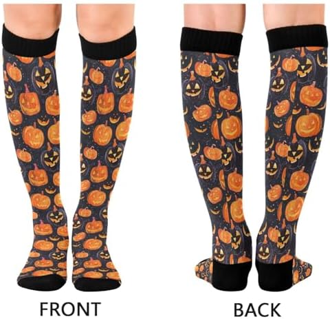 ALAZA Halloween Colored Pumpkin Compression Socks for Women Men Circulation Long Socks Running Athletic Cycling