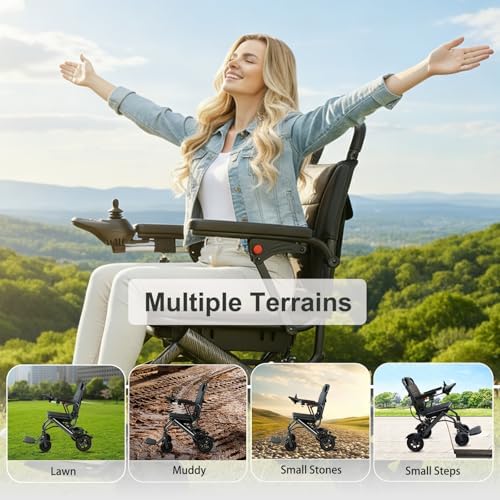 Small Electric Wheelchairs for Adults, 36 lbs Lightweight Foldable Power Wheel Chair with Removable Battery, 12-Mile Range Portable Compact Travel Motorized Wheelchair for Seniors, Airline Approved