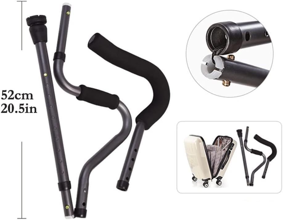 Adult Crutches for Travel or Work, Folding Underarm Crutches, Adjustable Armpit Crutches, Anodized Aluminum, Adult Height 61-75in, Dark Grey, 1 Pair