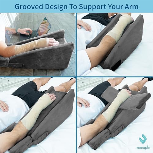Zomaple Arm Elevation Pillow for Post Surgery – Adjustable Arm Support Pillow with Gel Memory Foam & Hot/Cold Pack – Couch Rest Pillow for Bed, Carpal Tunnel, Wrist & Elbow Recovery, Help Reduce Pain