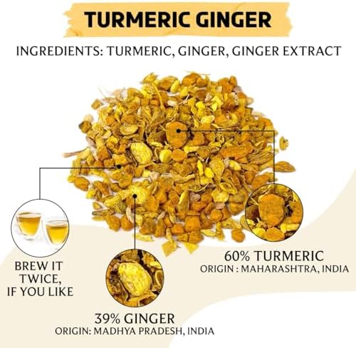 BREWIX, Turmeric Ginger Loose Herbal Tea (100+ Cups, 7.05oz/200g) Caffeine & Gluten Free | Ginger Root Tea | Savory & Spicy