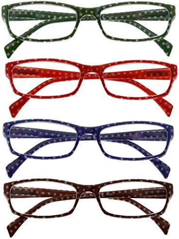 Eyekepper 4 Pack Reading Glasses Polka Dots Pattern Stylish Readers for Women Reading +1.50