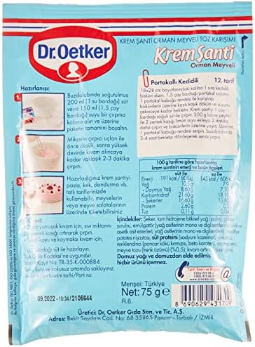 Dr. Oetker Whipped Cream with Chocolate (80 gr) Pack of 2 - and Forest Fruit Pack of 2 - Total 4 packs - Product of Turkey - Halal