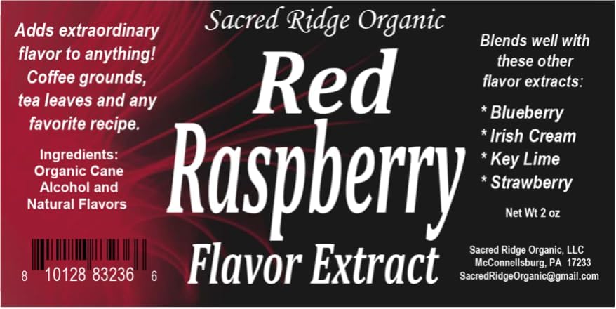 Red Raspberry Flavor Extract Organic 2 oz – Water Soluble, Sugar Free Flavor Drops for Drinks, Baking, Candy, Ice Cream, Water Flavoring, Natural Food Grade Flavoring