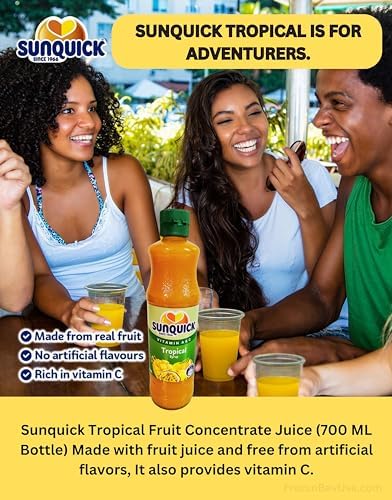 Tropical Fruit Concentrate Juice (Pack Of 1 x 700ml Bottle) Real fruit juice with no added artificial flavors, colors or sweeteners SUNQUICK - JUICE