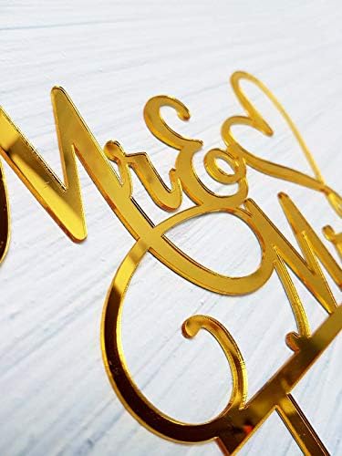 Mr and Mrs Cake Topper, Bride and Groom Sign Wedding/Engagement Cake Toppers Decoration, Mirror Gold Acrylic