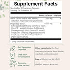 Maca Root Capsules for Women & Men 5,000mg | 240 Veggie Capsules with Ashwagandha, Red, Black, Yellow Maca Root, Panax Ginseng, Tongkat Ali & Black Pepper