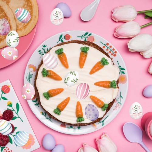 60PCS Edible Easter Eggs Cupcake Toppers Edible Spring Happy Easter Eggs Cupcake Picks Wafer Paper Easter Day Cake Toppers for Happy Easter Theme Spring Birthday Baby Shower Party Supplies