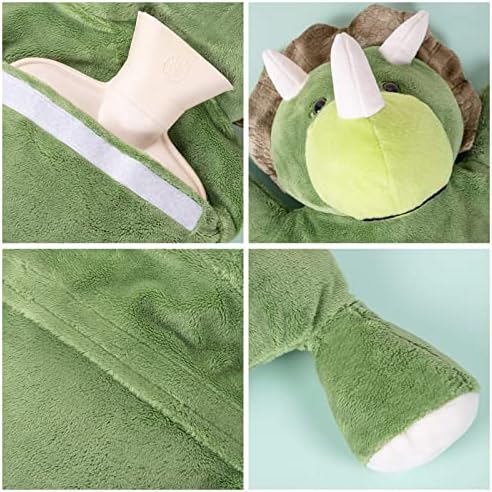 HomeTop Premium Classic Rubber Hot and Cold Water Bottle with Cute Stuffed Triceratops Cover