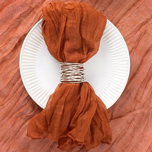 DeZerlor 30 Pack Terracotta Cheesecloth Napkins Burnt Orange Christmas Cloth Napkins Set of 30 Holiday Dinner Napkins Bulk 21x21 Inches for Wedding Bridal Shower Baby Shower Xmas Parties