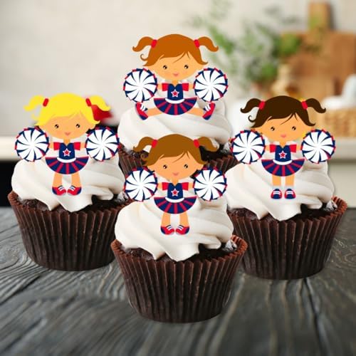 Cheerleader Edible Cupcake Toppers, Cheer Edible Cake Decorations, Cheerleading Cake Toppers, Pom Pom Cheer Team Cookie Decorations 2inch / 5cm Wafer Card UNCUT, no. 2 (12)