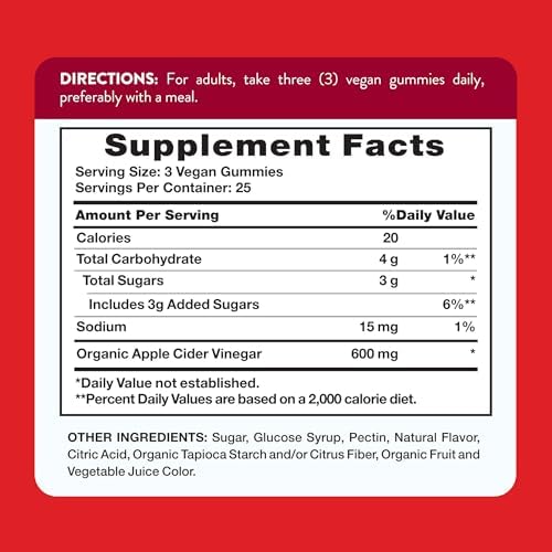 Nature's Truth Apple Cider Vinegar 600mg Vegan Gummies, 75 Count