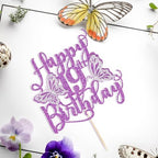 Kaoenla Butterfly Happy 19th Birthday Cake Topper, Glitter 3D Butterfly Theme 19th/nineteen Birthday/Anniversary Party Cake Decor (19th, Purple)