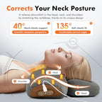 Gifts for Family, 3-in-1 Electric Neck Massager Pillow for Bed - Pillow Massage Neck Hump for Shoulder Pain, with Vibrating Heating and Traction Function