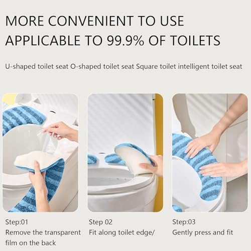 Washable Warm Toilet Seat Cover Pads - Plush Toilet Seat Cushion, Non-Slip Soft Mat, Washable & Machine-Friendly Bathroom Seat Cover with Self-Adhesive Tape for Easy Care