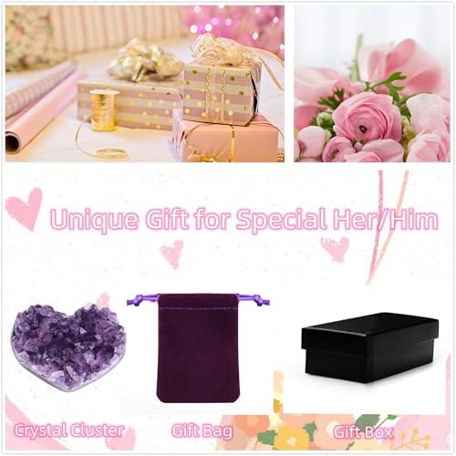 ZHIYUXI Amethyst Crystals and Healing Stones Gems Rocks Purple Room Decor Gemstones Gem Stones Heart Shaped Crystal Cluster Heart Gifts Amethyst Stones Geodes 1.2-1.6" Raw Protection Crystals