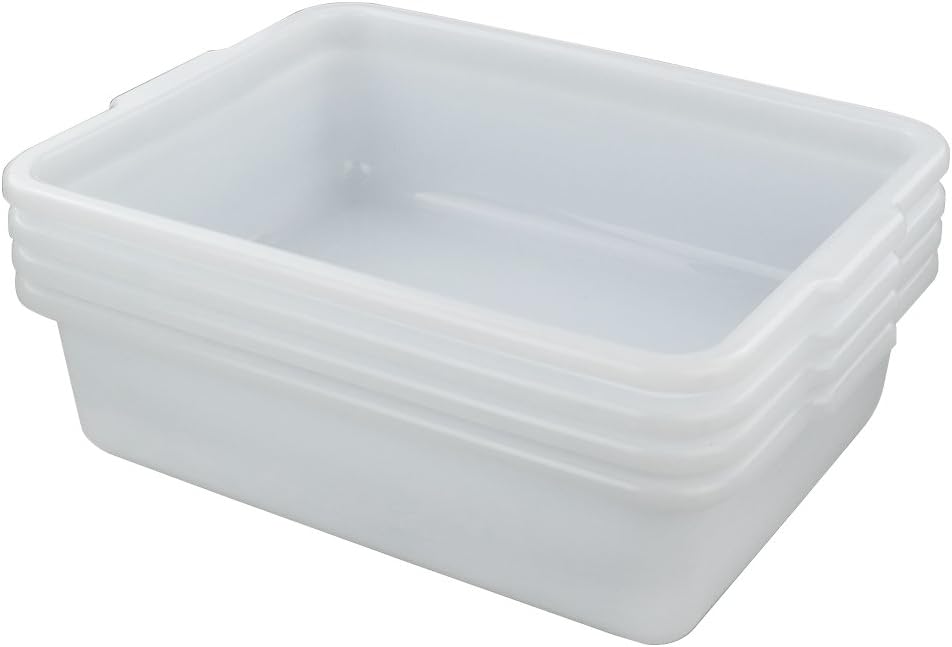 8 L White Small Bus Tub/Box, Small Rectangle Wash Basins, 4-Pack
