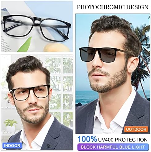 MARE AZZURO Photochromic Reading Glasses Men Blue Light Blocking Oversized Square Readers 1.0 1.5 2.0 2.5 3.0 3.5 4.0
