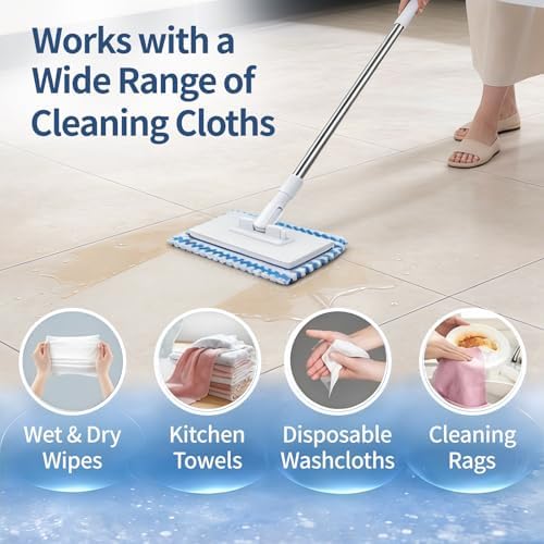 Snap Grip mini mop Lazy Cloth Changing Mini Mop Lazy Automatic Gripping Zero Touch No Wash Small Dust Clip Gripping Adjustable for Wet/Dry Floors, Tile, Hardwood, Corners (5 Cloths)