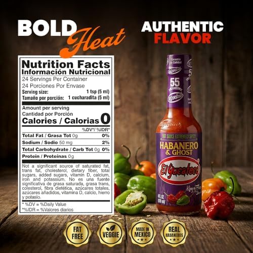 El Yucateco Habanero & Ghost Hot Sauce, Extremely Spicy, Authentic Mexican Chili Sauce, 4 fl oz (Pack of 1)
