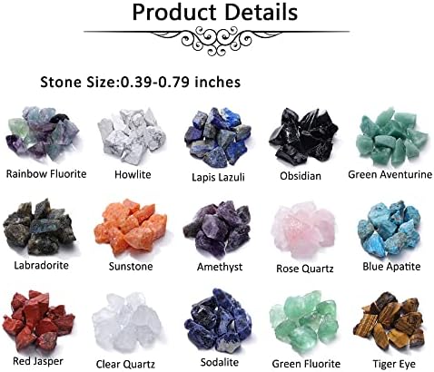 Jovivi 15 Assorted Natural Crystals Raw Rough Stones Bulk for Cabbing,Tumbling,Wicca, Reiki,Chakra Healing,Meditation,Home Indoor Decorations Christmas Day Gift