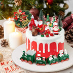 RAYNAG 18-Piece Christmas Cake Decoration Set - Merry Christmas Cake Toppers with Train, Tree, Santa, Sleigh, Reindeer for Themed Parties & Gifts