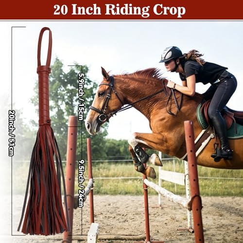 2 PCS Riding Crop for Horse, 18 Inch Horse Whip with 20 Inch PU Leather Premium Riding Crop for Equestrian Sports, Black, Red