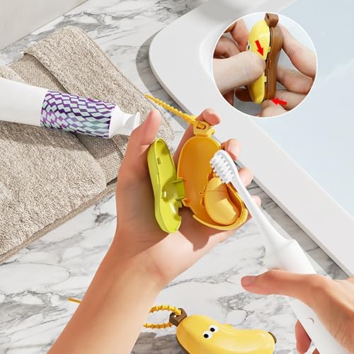 Banana Toothbrush and Toothpaste Case - Portable Travel Holder for Manual & Electric Toothbrushes, Cute Fruit Design for Home & Travel(Green)
