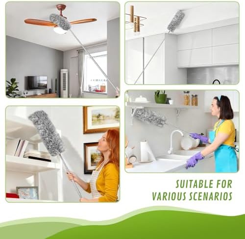 100-inch Duster with Extension Pole, 9-in-1 Cobweb Duster Kit Includes Spider Web Brush & Flat Gap Cleaner for High Ceiling, Fan, Under Appliances, Car, Home Deep Cleaning