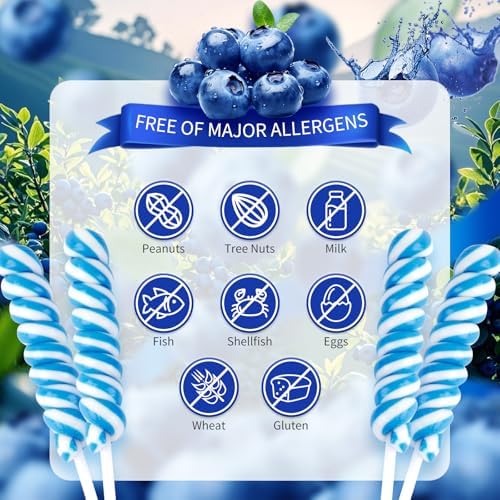 Lollipops Individually Wrapped Bulk - Blue Twisty Lollipops - Kid's Whirley Lollipop Candy for Decorating Birthday, Blueberry Flavor 30 Pack