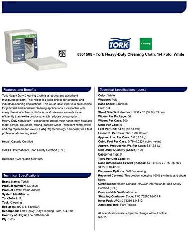 Tork Heavy Duty Cleaning Cloth White , 1/4 Folded, 6 x 50 Cloths, 5301505