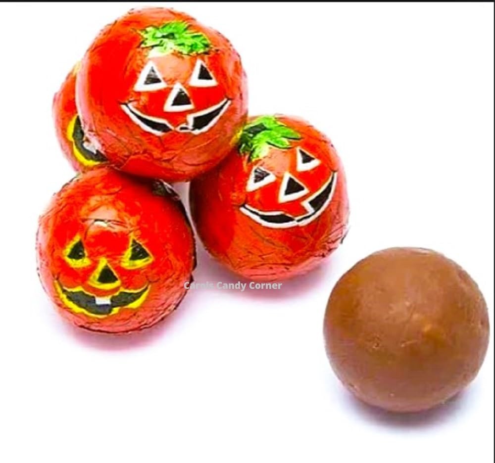 Halloween Crispy Milk Chocolate Pumpkin Balls, Foil Wrapped Jack-O-Latern Foils, Kosher, 1 Lb. - Approx. 100 Pcs.