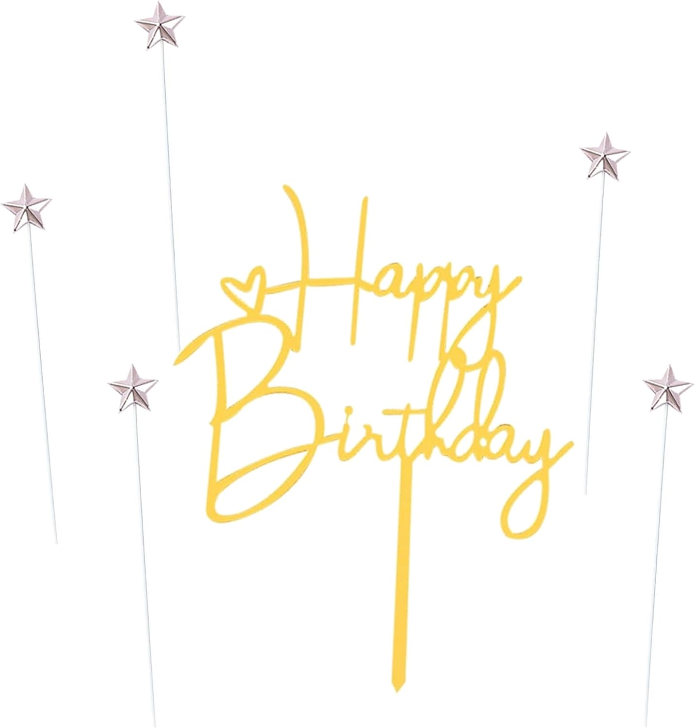 Happy Birthday Cake Topper Birthday Cake Decoration Party Cake Supplies (Silver stars golden cake topper)