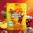 SweetJoy Swedish-Style Gummy Candy Mix, Non-GMO, Gelatin-Free, and Pineapple, Cola, Soda Flavored Candy with Sour Powder, 16oz Total (4 Bags × 4oz), Value Pack Perfect for Birthdays, Halloween, Parties, Travel, Kids and Adults
