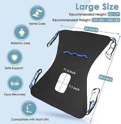 Patient Lift Sling for Home Use Elderly Bedridden Patient Lift Assist Aid Medical Toileting Sling Devices Full Body Elevation Lifter for Adults Sit to Stand Positioning Transfer Belt (Black)