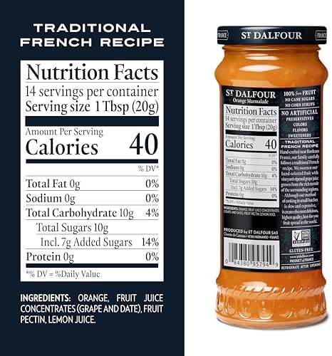 St. Dalfour Orange Marmalade Fruit Spread - 10oz - 100% from Fruit, No Artificial Ingredients, Non-GMO, No Cane Sugars, All Natural - Pack of 6