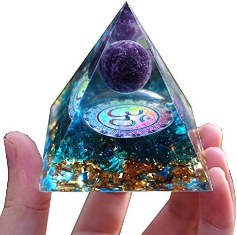 Orgonite Pyramid for Positive Energy Amethyst Sphere Chakra Orgone with Blue Quartz Crystal Healing Stones Attract Wealth Wisdom Meditation Gift