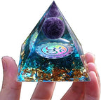 Orgonite Pyramid for Positive Energy Amethyst Sphere Chakra Orgone with Blue Quartz Crystal Healing Stones Attract Wealth Wisdom Meditation Gift