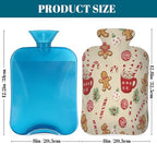 Hot Water Bottle with Cover 2 Liter, Christmas Cookies Candy Hot Cocoa Rubber Hot Water Bag for Pain Relief Headaches Cramps and Winter Warmth