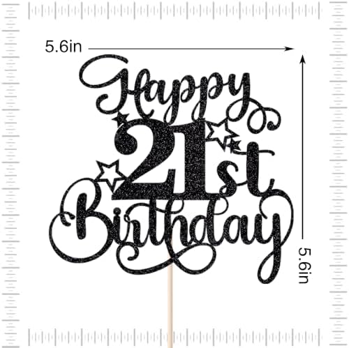1 PCS Happy 21st Birthday Cake Topper，Glitter Cheers to 21 Years Birthday Cake Pick 21 Fabulous Cake Decoration，Boys Girls 21st Birthday Party Anniversary Party Supplies(21, Black)