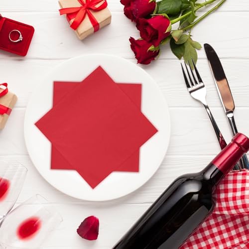 100 Pieces 2-ply Red Napkin Disposable Cocktail Napkins Dessert Napkins for Dinner Wedding Birthday Party Bridal Anniversary Reception Event (Red)