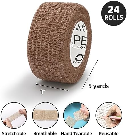 OK TAPE Self Adherent Cohesive Bandages Wrap - 24Packs, 1" x 5 Yards, Non-Woven Self Adhesive Bandage Wrap for Thumb, Finger, Wrist, Ankle, Vet Wrap Bandages Tape (Mixed Colors)