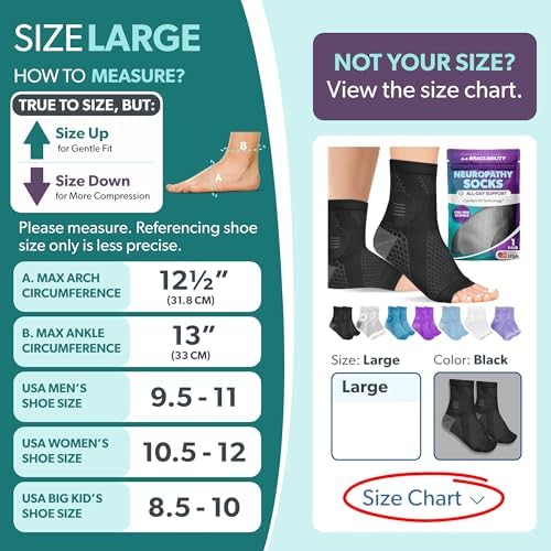 BraceAbility Neuropathy Socks (Pair) - Peripheral Neuritis Compression Diabetic Toeless Foot Sleeves for Nerve Damage Pain in Feet, Ankle Gout, Plantar Fasciitis Relief Brace for Men and Women (L - Black)