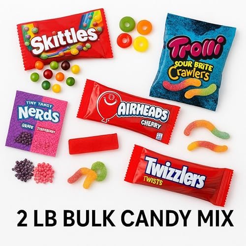 Assorted Candy Mix – 2 lbs, Individually Wrapped Mini Candies – Fruity, Chewy, Sour & Sweet – Bulk Candy for Parties, Halloween, Piñata, Goodie Bags, Easter & Events