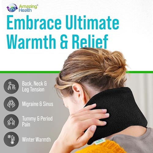 Wheat Bags Microwavable Heat Pack - Lavender Scent Body Wrap Microwave Heat Pad UK Cleaned Wheat for Body Discomfort - Back, Shoulder & Neck Pad by Amazing Health - Black