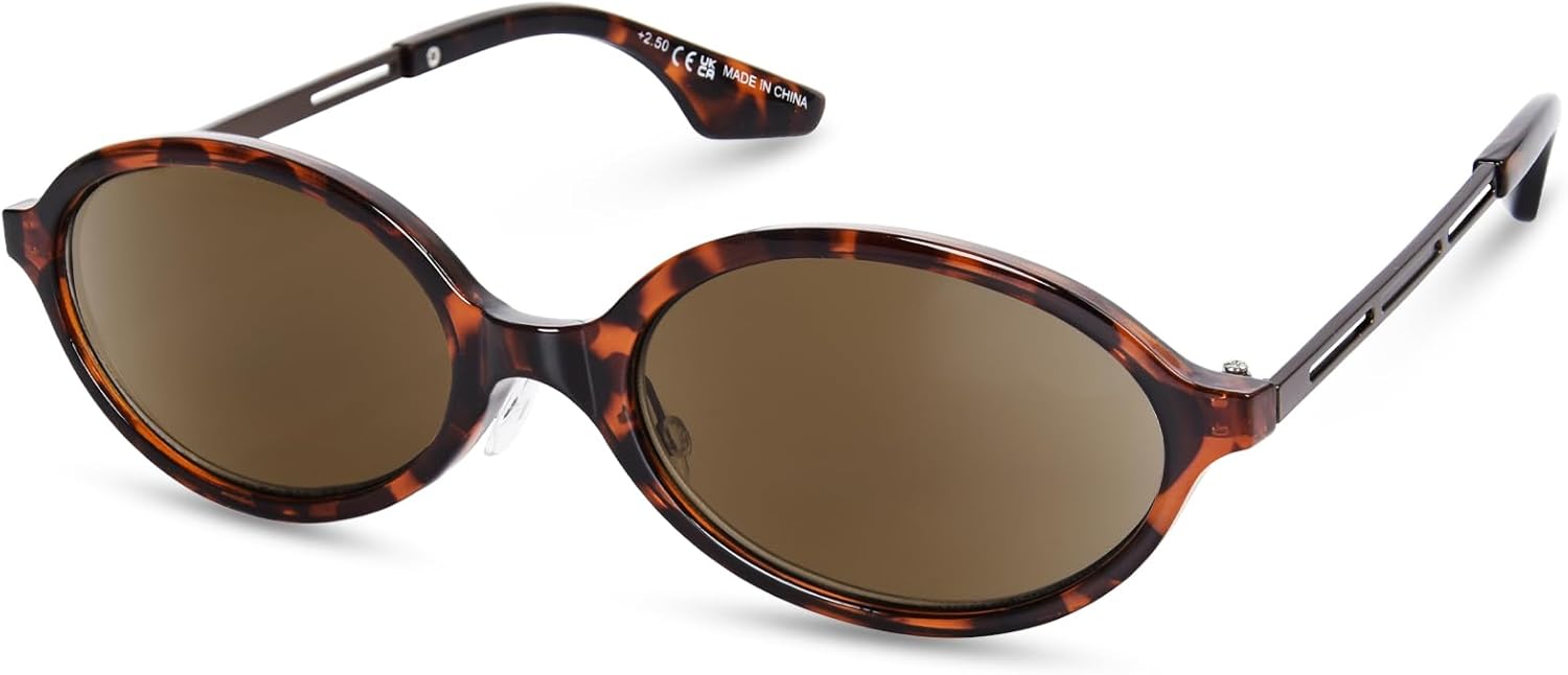 Reading Sunglasses Womens Retro 90s Oval Full Lens Sun Readers UV400 Outdoor Sunglasses Shades with Readers Built-in