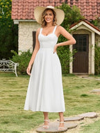 EYNMIN Floral Midi Wedding Guest Dresses for Women 2026 Summer Spring Lace Smocked Bow Tie Flowy A Line Boho Sundress